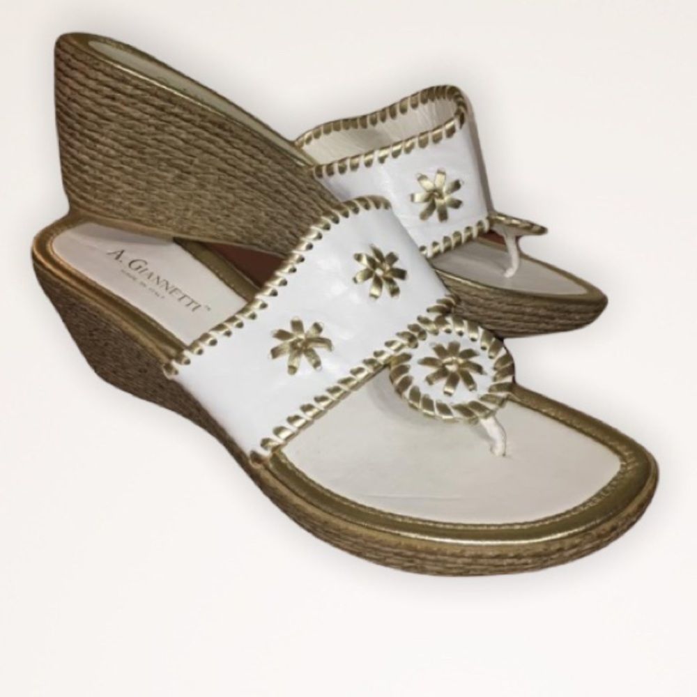 A. GIANNETTI Italian Leather Wedge Espadrille Thong Sandals